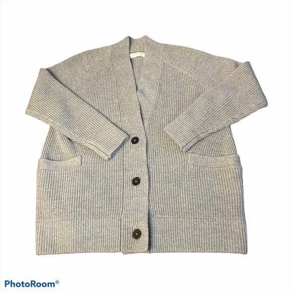 Everlane Chunky Knit Wool Cardigan Sweater Gray Women's Size S Small - Picture 3 of 6